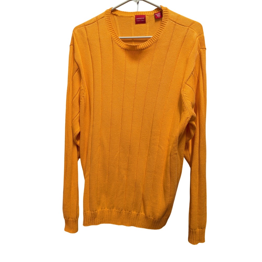Arrow Sweater Mens Medium Orange Excellent Ribbed Knit 100% Cotton Crewneck